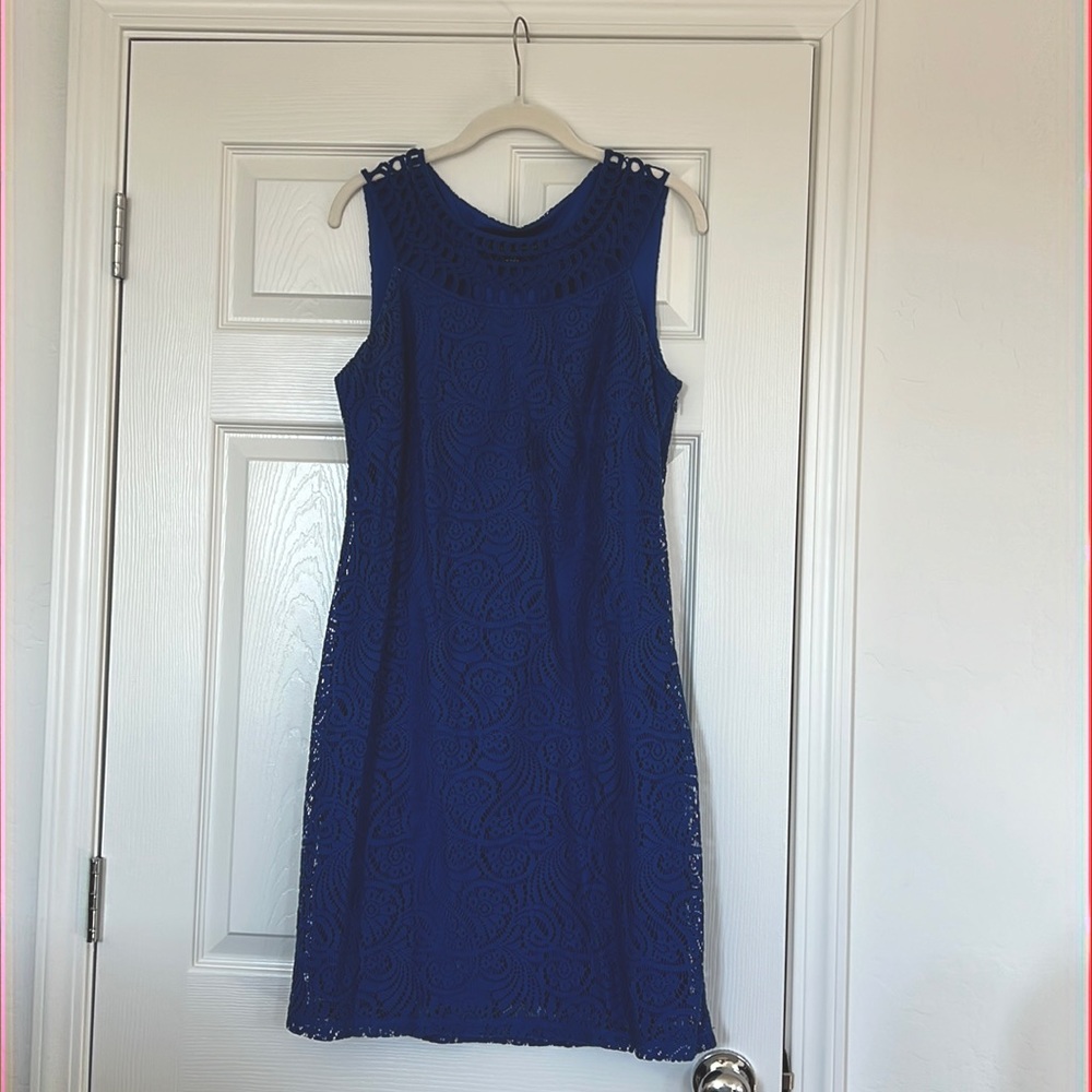 Lace overlay dress. Pretty bright blue.